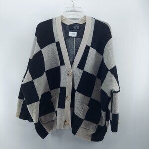 DRESSED IN LALA love me oversized knit cardigan in black and white checkerboard